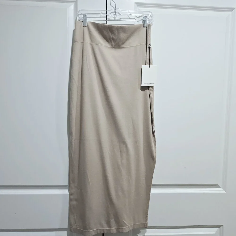 New Spiritual Gangster - L Raquel‎ Rib Maxi Slit Skirt Tan/Palo Santo $128